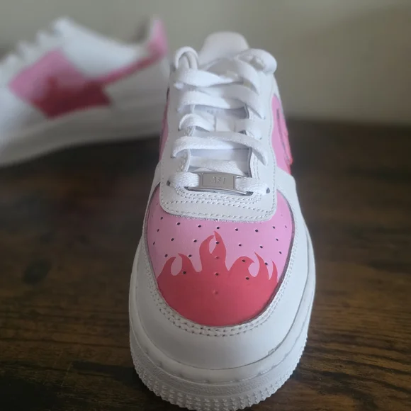 Custom Hand-Painted Nike Air Force 1 | Pink Flames | Size 8 - Picture 5 of 10